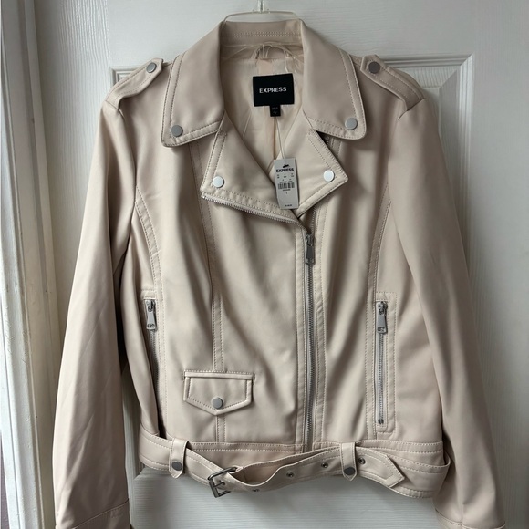 Express Jackets & Blazers - Express Women's Beige Leather Moto Jacket